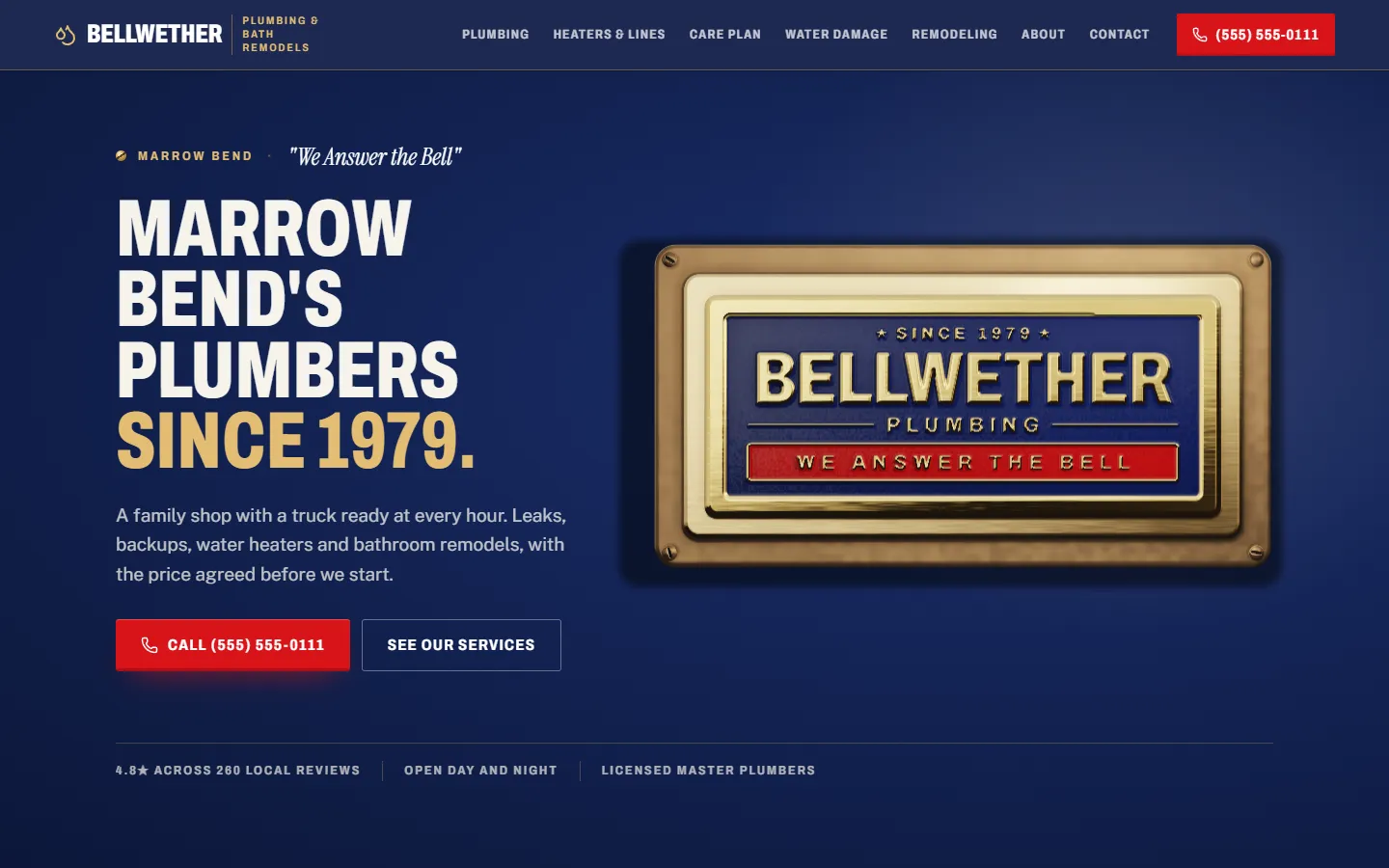Home page of Bellwether Plumbing, a concept site