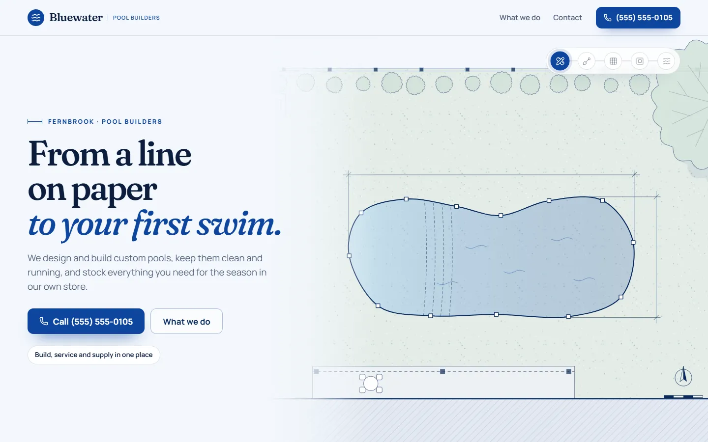Home page of Bluewater Pool Co., a concept site