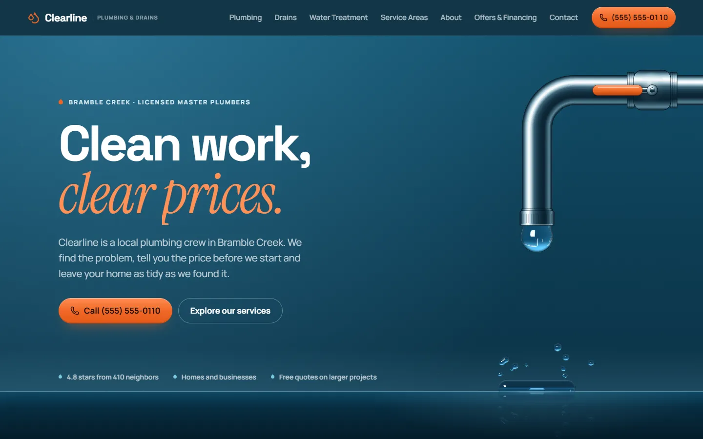 Home page of Clearline Plumbing, a concept site