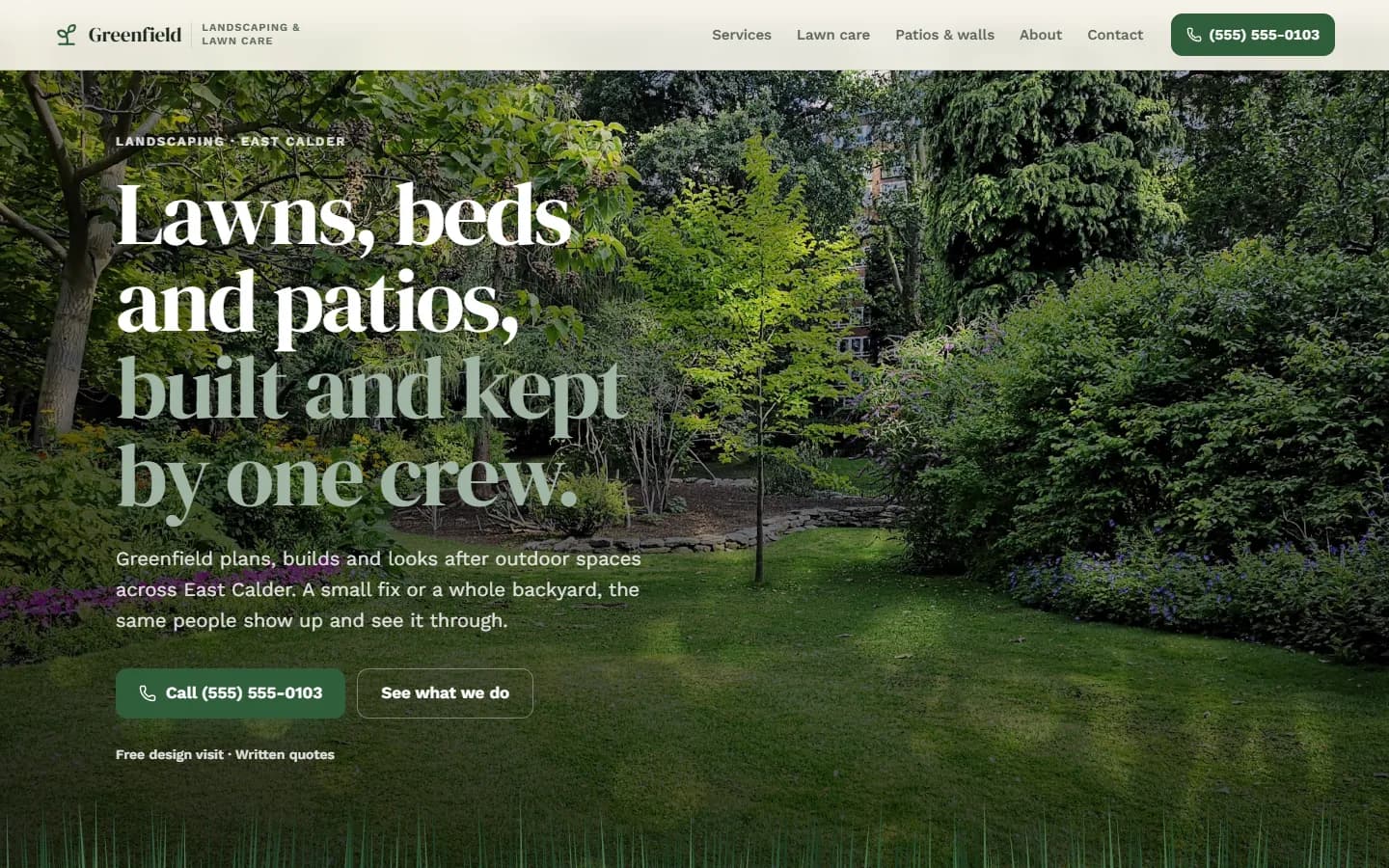 Home page of Greenfield Yard & Garden, a concept site