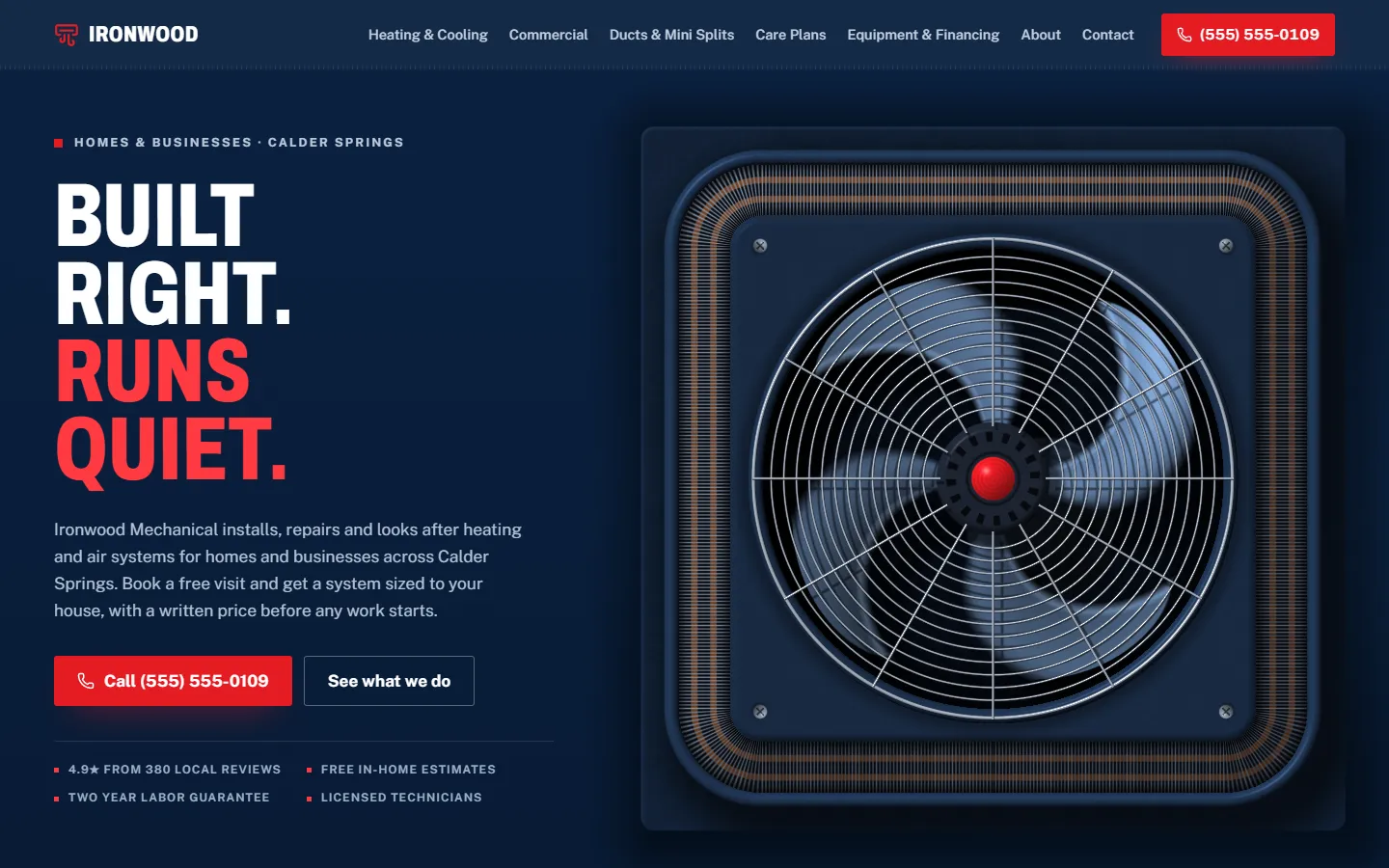 Home page of Ironwood Mechanical, a concept site