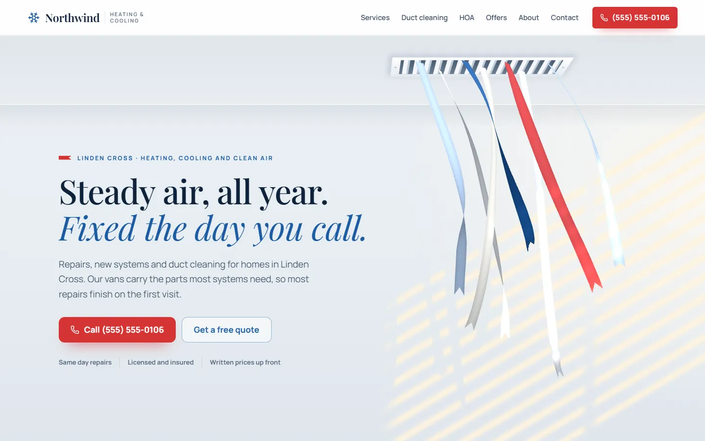 Home page of Northwind Heating & Air, a concept site