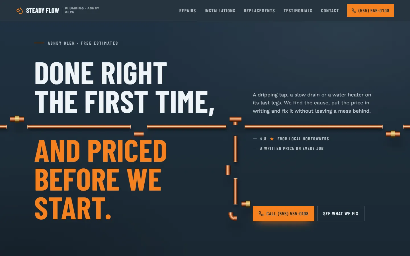 Home page of Steady Flow Plumbing, a concept site