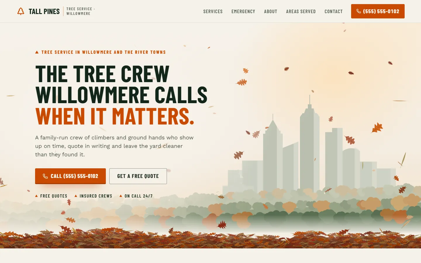 Home page of Tall Pines Tree Co., a concept site