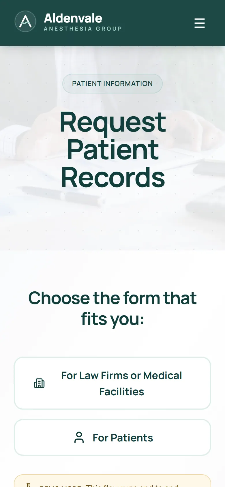 Aldenvale Anesthesia Group, records request on a phone
