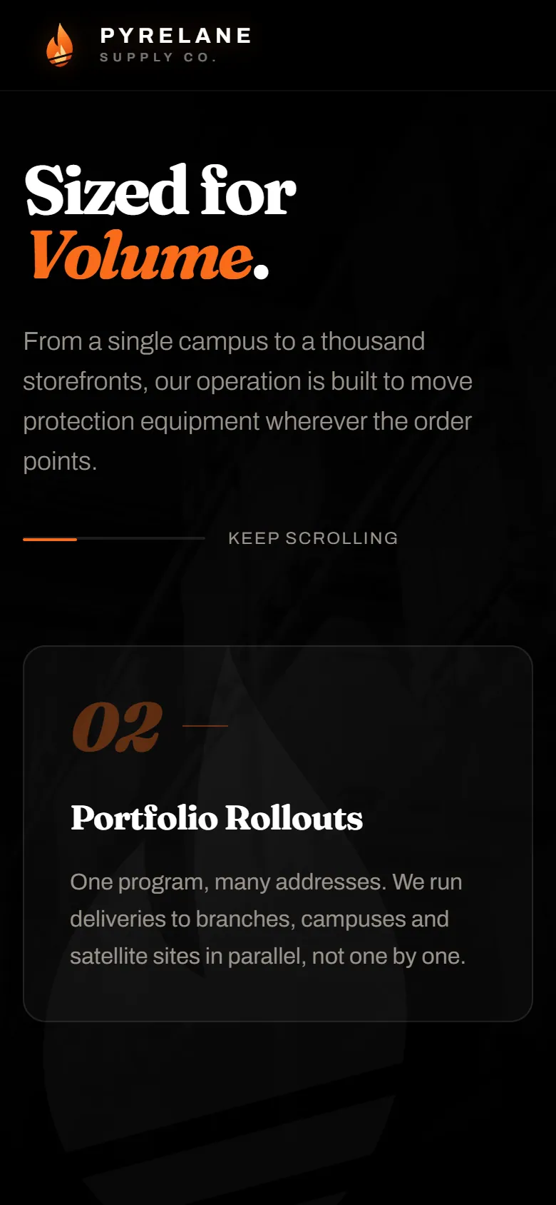 Pyrelane Supply Co., pinned capabilities sequence on a phone
